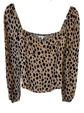 Reformation Beige and Black Spotted Long Sleeve Blouse